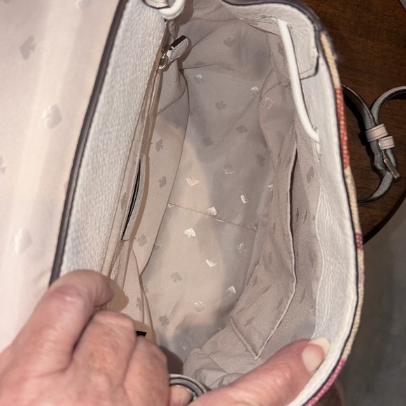 Kate Spade. Backpackl  Small  striped tweed.  White leather  Pocket in flap EUC. - Picture 3 of 17